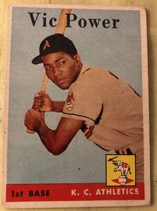 1958 Topps Vic Power Baseball Card #406 Kansas City Athletics 1st Base Low-Grade