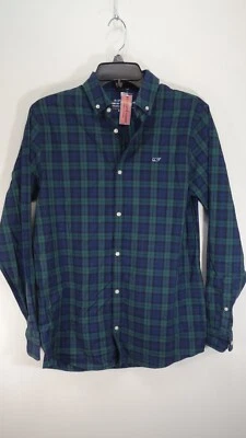 Nwt Vineyard Vines Boys Blue Grid Pattern Whale Dress Button Up Shirt Size XL 18 - Image 1 of 4