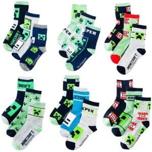 3 pairs Boys Girls Kids Children Minecraft Cotton Socks Size UK 6-5.5 EU 23-38 - Picture 1 of 7