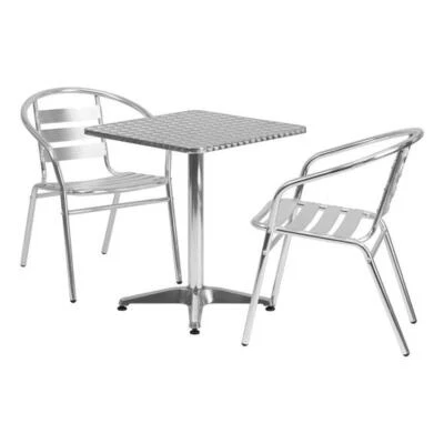 Bowery Hill 3 Piece Stainless Steel Square Patio Bistro Set in Aluminum Silver Foto 1 de 3