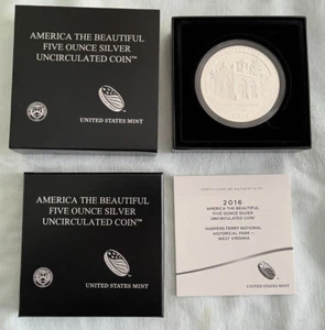 2016-P Harpers Ferry National Park 5 oz Silver ATB with Box & COA - Picture 1 of 3