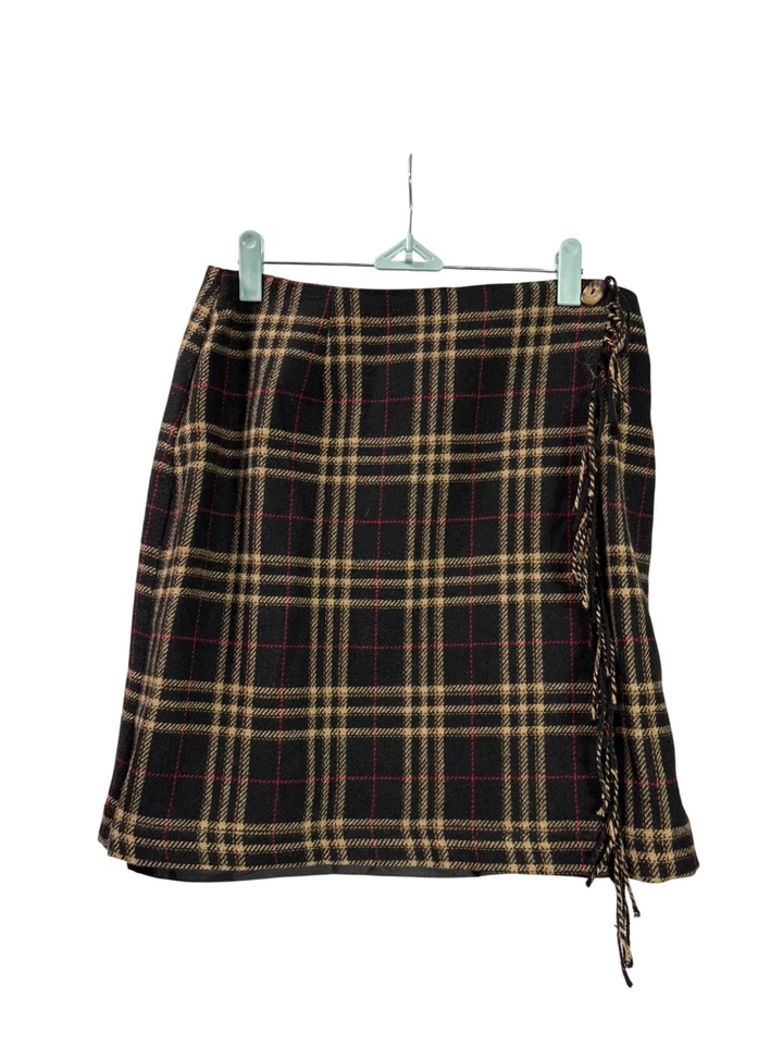 Falda envolvente a cuadros Sag Harbor Petite de colección años 90 para mujer 12P negra roja tostada mezcla de lana Foto 1 de 3