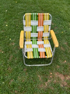 Sedia a dondolo vintage per bambini pieghevole tessuto prato patio blu e bianco - Foto 1 di 3