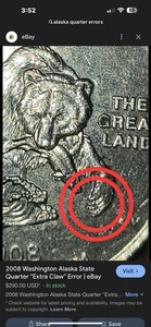 2008 Alaska State Quarter "Extra Claw" Error Coin Also Double Dyes All Over. - Picture 1 of 5