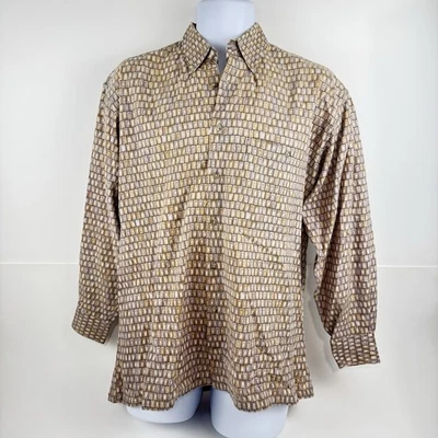 VTG Pierre Cardin Men's Medum Beige Button-Up Shirt LS Geometric Pattern - Image 1 of 4
