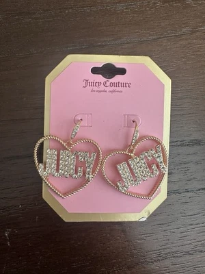 Juicy Couture Silver Signature Heart Hoop Earrings with Rhinestones  - Image 1 of 2