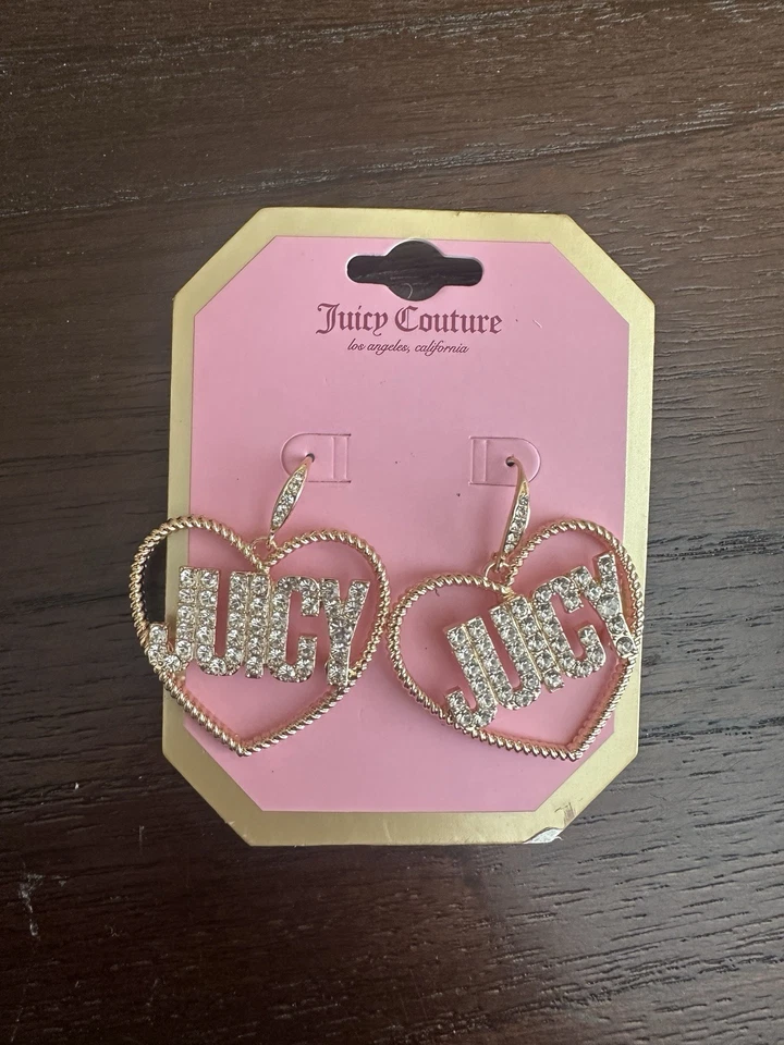 Brincos de argola de coração com strass assinatura prata Juicy Couture  - Imagem 1 de 2