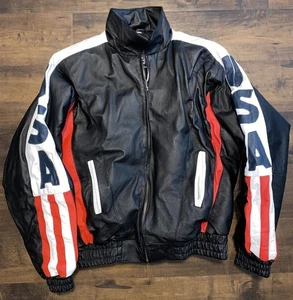 Vilanto USA Genuine Leather Bomber  Jacket Stars & Stripes Flag - Picture 1 of 14
