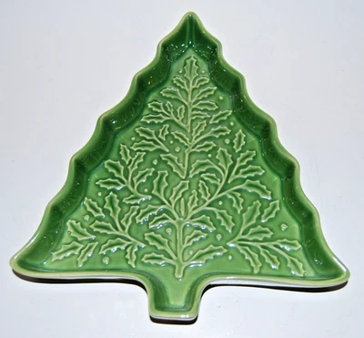 Hallmark Serving Dish  Green Christmas Tree Embossed Stoneware Size 10 1/2" X 9" - Image 1 of 4