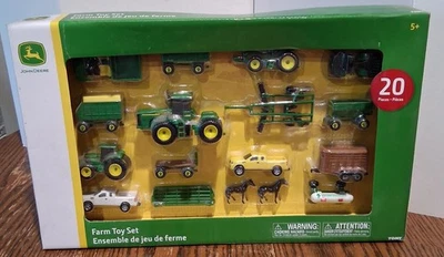 NEW John Deere Farm Toy Set 20 Piece by Tomy Tractors Trucks Horses Wagons +More - Image 1 of 4