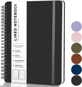 Lined Spiral Journal Notebook, A5 Hardcover Leather Notebook for Work, Black - Picture 1 of 7