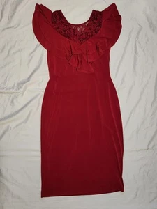 Women's Red Ivanka Trump Size 8 Dress Ruffles Lace - Picture 1 of 7