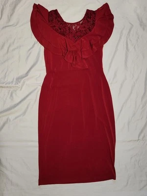 Women's Red Ivanka Trump Size 8 Dress Ruffles Lace - Image 1 of 4