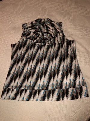 Alfani Sleeveless Cowl Neck Blouse Geometric L Black Tan White Teal - Image 1 of 4