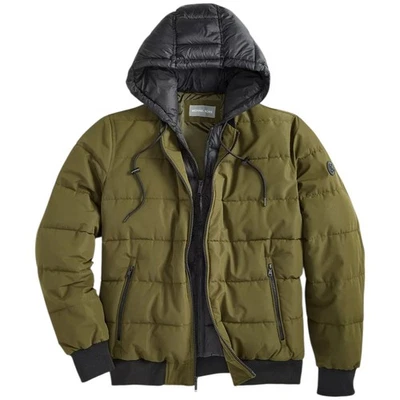 Michael Kors Hooded Puffer Bomber Jacket Mens XL Olive Green Water Resistant  - Image 1 of 4