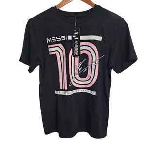 Messi Collection Black T-Shirt with Pink 10 Graphic Soccer Fan Tee Teens Unisex - Picture 1 of 6