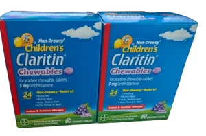 Claritin Kids Grape Allergy Relief Non-Drowsy  Tablets 12/25 exp Pack of 2 - Picture 1 of 2