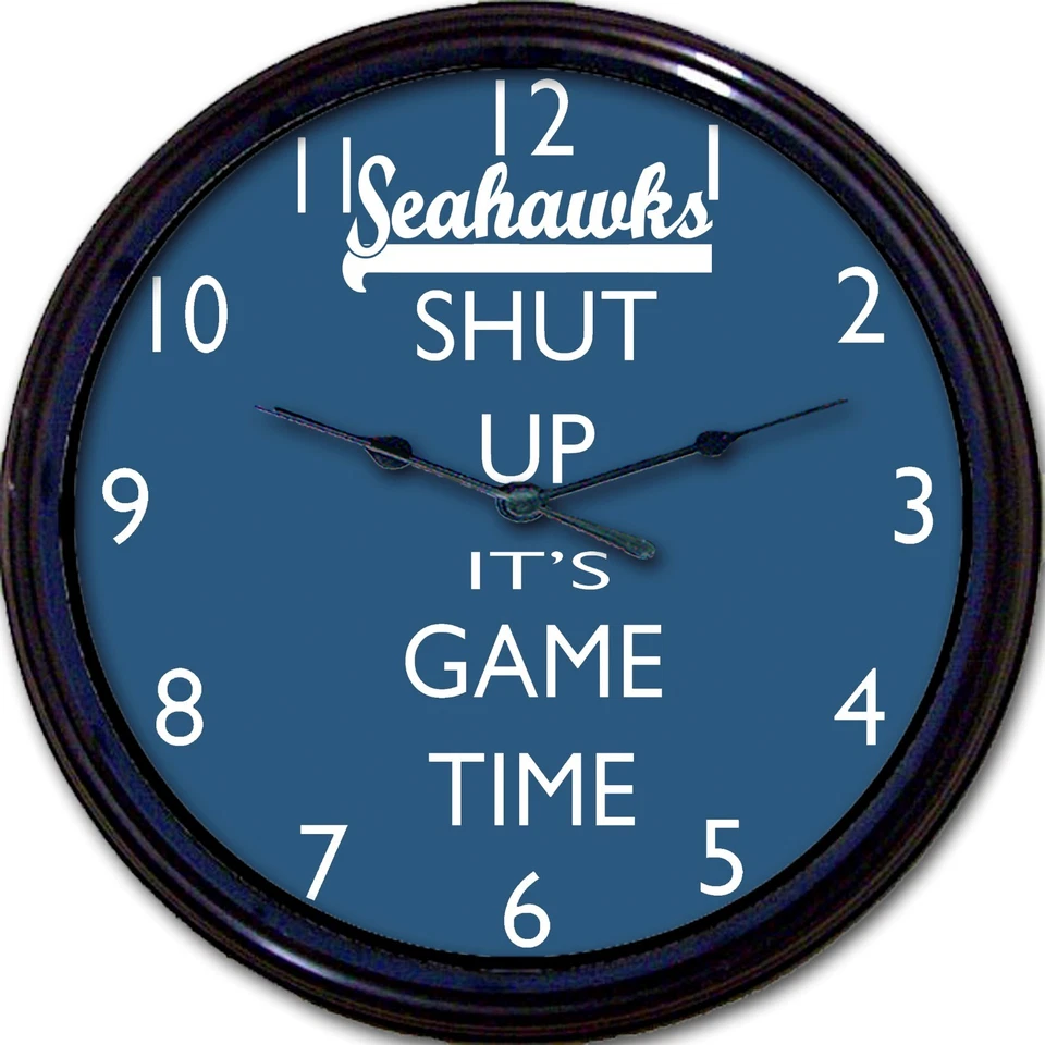 Seattle Seahawks Fútbol Cállate Es Hora de Juego Reloj de Pared NFL Hombre Cueva 10" Foto 1 de 1