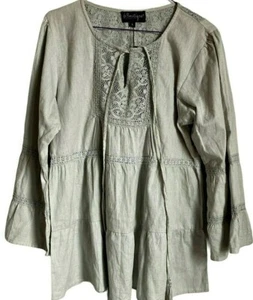 Boutique by Evergreen Victorian Ruffle Lace Yoke Top 3/4 sleeve Large  bohemian - Picture 1 of 5