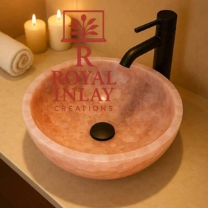 Handmade Rose Quartz Stone Sink Bowl – 21" x 21" Textured Luxury Bathroom Basin - Picture 1 of 6