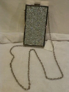 Clutch Purse Handbag Evening Chain Metal INC Silver Rhinestone Box $120 - Picture 1 of 12