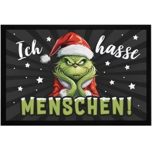 Fußmatte Grinch Weihnachten mit Anti Spruch Ich hasse Menschen Sarkasmus Ironie - Bild 1 von 3