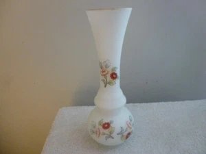 Vintage, Hand Blown, White Satin Color Frosted Glass Vase with Floral Design. - Picture 1 of 6