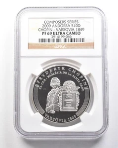 2009 Andorra Diner Silver Chopin Varsovia 1849 PF69 UCAM NGC *7461 - Picture 1 of 3