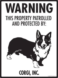 Achtung! Corgi Eigentum geschützt - Vorsicht Hund Aluminium Hundeschild - 9" x 12" - Bild 1 von 5