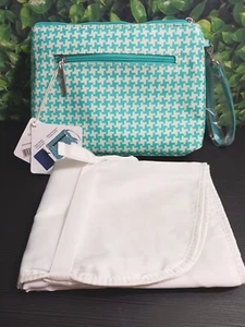 Kalencom Diaper Bag/Clutch w Changing Pad Eco-Friendly Turquoise Houndstooth NWT - Picture 1 of 22