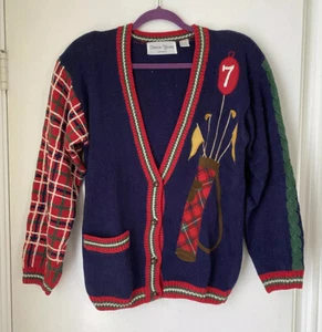 Sharon Young Sz S Vintage Golf Sweater Graphic Country Club 80s Caddy ugly - Picture 1 of 6