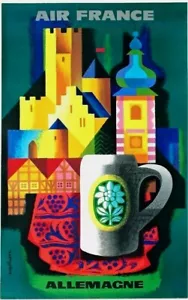 Original vintage poster GERMANY CASTLE BEER AIR FRANCE 1960 - Picture 1 of 1