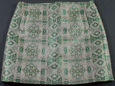 Falda J Crew Mujer 4 Verde Blanco Metálico Línea A Azteca Bordada Forrada Informal Foto 1 de 4