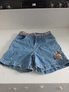 Vintage Disney Pooh Bear Embroidered Ladies Jean Shorts SZ 3/4 Tigger & Flower - Picture 1 of 8