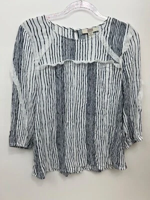 Vintage America White and Blue Striped 3/4 Sleeve Blouse Size Medium - Image 1 of 4