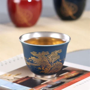 Tazza da tè in porcellana fatta a mano rilievo montagna argento sterling 999 smalto 50 ml - Foto 1 di 15