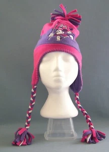 Disney Mickey Mouse University Kids Fleece Hat Braids Pink Purple Pom Pom Flag - Picture 1 of 10
