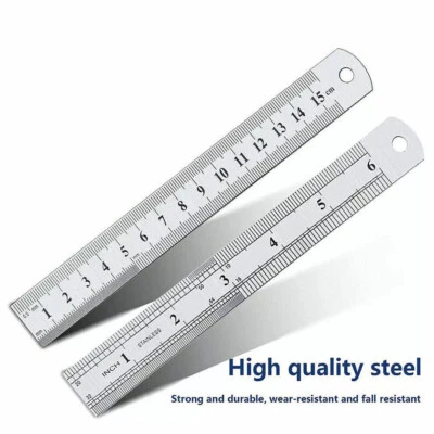 OOBRAN METAL STAINLESS STEEL RULER METRIC & IMPERIAL 6" 15CM 150MM LONG ENGINEERS RULE