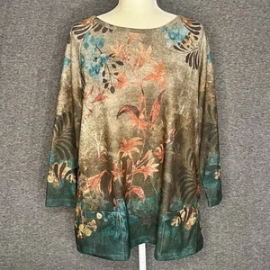 NWT Ali Miles Top L Botanical Long Raglan Sleeves Brushed Knit Boho Nature - Picture 1 of 12