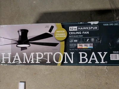 Hampton Bay Hawkspur 52 in. Indoor/Outdoor Matte Black Low Profile Fan w/Remote - Image 1 of 2