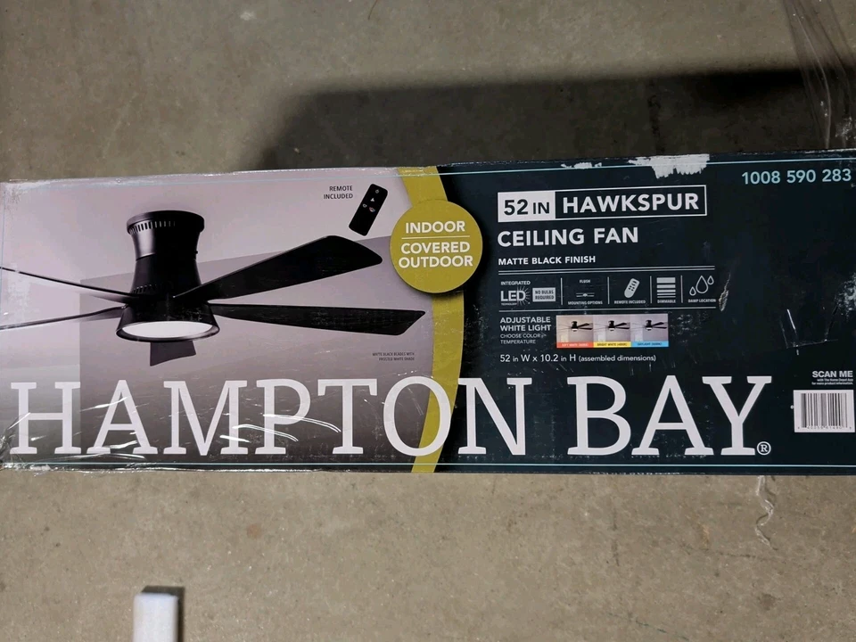 Hampton Bay Hawkspur 52 in. Indoor/Outdoor Matte Black Low Profile Fan w/Remote - Image 1 of 2