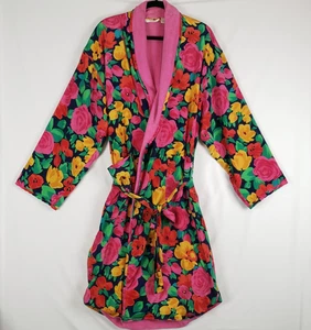 Vintage Victorias Secret Bathrobe One Size Pink Floral Terry Lined Gold Label - Picture 1 of 12
