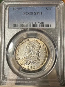 1829/7 50C PCGS Xf45 50 Cent Capped Bust Half Dollar Nice Luster - Picture 1 of 2