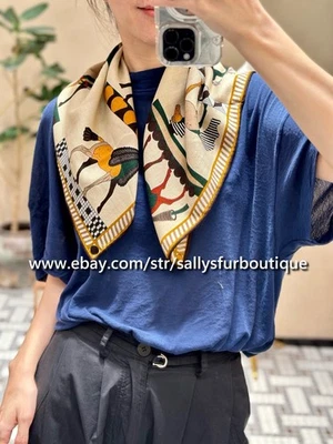 2025 Sallys 70% Cachemira 30% Seda Bufanda Caballos Estampado Doble Cara Cuello 26" Foto 1 de 4