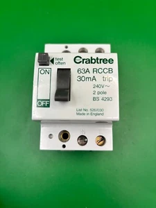 Crabtree 363/S030 63A 30mA RCCB RCD - Imagen 1 de 4