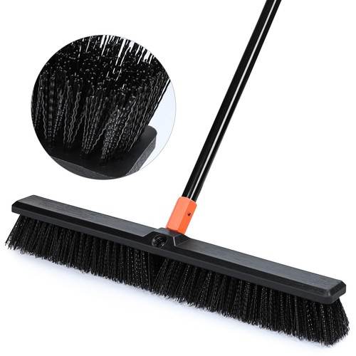 24" Push Broom Outdoor, 65" Long Handle Stiff Bristles Heavy Duty Angle