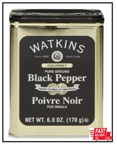 Lata de especias gourmet Watkins, pimienta negra molida pura, 6 OZ Lata, paquete de 1 - Imagen 1 de 2