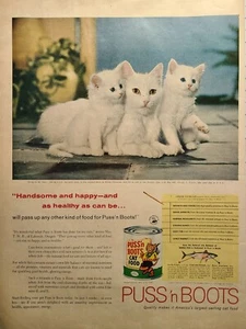 Anuncio impreso vintage 1958 botas de gato pie de gato enlatado gato blanco lindos gatitos - Imagen 1 de 2