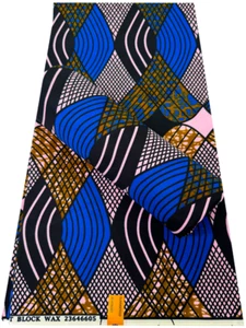 Poliéster Verdadero Estampado de Cera Ankara - Azul Real, Rosa Claro, Negro, Marrón - Imagen 1 de 3
