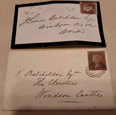 Postal Cover & Mourning Cover to WINDSOR CASTLE Postmarked 1850 & 1854 Lot of 2 Cover